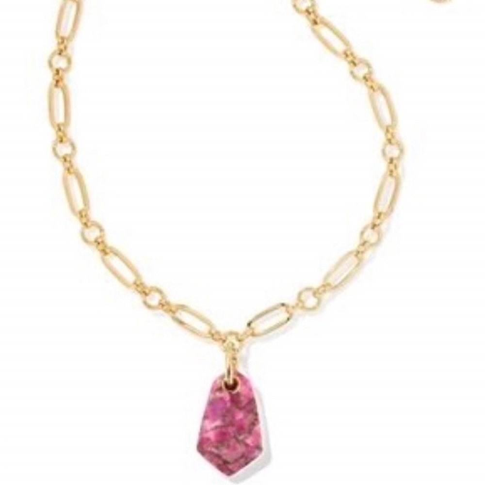 Kendra Scott Ashlyn Gold Necklace With Bronze-Veined Magenta Jade Pendant (New)